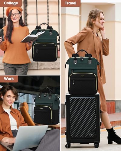 LOVEVOOK Laptop Backpack Women Quilted Teacher Nurse Work Backpack Purse - color: Green Black, size: 15.6 inch-Cup
