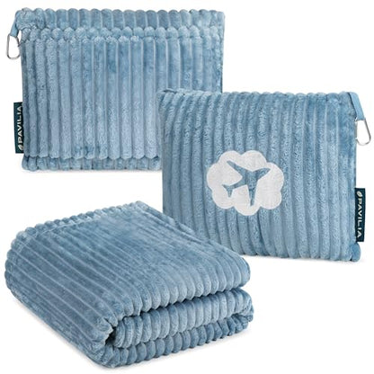 PAVILIA Travel Blanket Pillow, Soft Ribbed Fleece Airplane Blanket, Blue - color: Dusty Blue