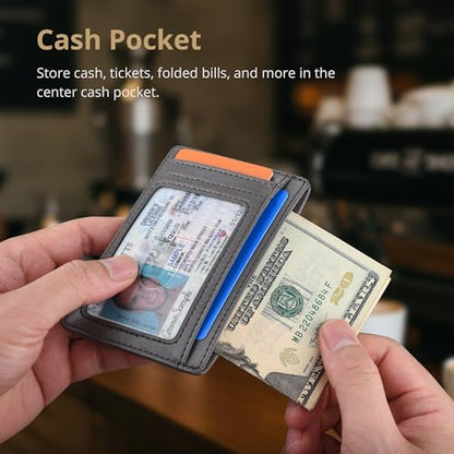 Buffway Slim Minimalist Front Pocket RFID Blocking Leather Wallets for Men and Women - Alaska Grey - color: Alaska Grey