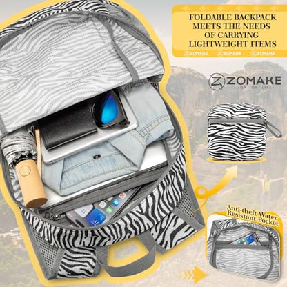 ZOMAKE Lightweight Packable Backpack, Foldable Small Travel Day Pack - color: D-zebra Print