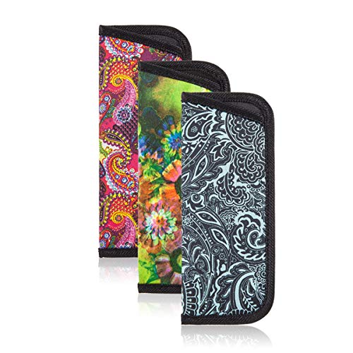 TRIUMPH VISION 3 Pack Reading Glasses Pouch Soft Case Eyeglass Sleeve Slim - color: Flower, size: Large