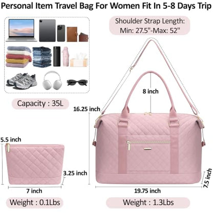 Tenot Quilted Duffle Bag for Women Travel Tote Bag with Luggage Sleeve - color: Pink, size: Large