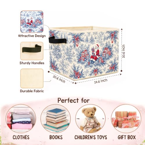 Blue Santa Toile Storage Bin, Christmas Organizer - color: Blue Santa Christmas