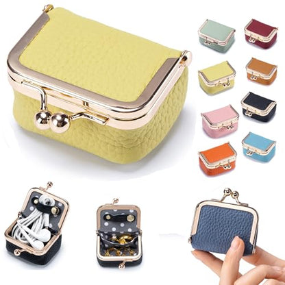 Genuine Leather Mini Jewelry Box for Women, Portable Travel Jewelry Case - color: Yellow - 2.5in