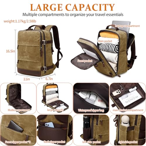 BOVIP Travel Backpack for Men Carry On Backpack Flight Approved Personal Item Backpack, 17 inch Laptop Backpack Casual Daypack Weekender Business Hiking Backpack, Brown - color: Brown, size: 17 inch