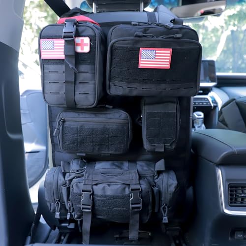 Universal Tactical Car Seat Back Organizer Bag Tactical Molle Vehicle Organizers Panel Vehicle Protector Organizers with 5 Detachable Pouches for Car (Upgraded D Black) - color: Upgraded D Black