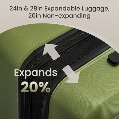 SHOWKOO G-Series Luggage set 3pcs, 100% PC Durable Hardshell Suitcase - color: Olive Green, size: 3-Piece Set (20/24/28in)