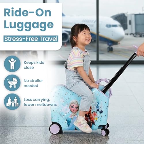 Bioworld Frozen Elsa and Anna Ride-On Luggage For Kids & Toddlers - color: Frozen Elsa and Anna