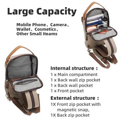 KL928 Canvas Sling Bag for Men Women, Casual Crossbody Backpack Travel Shoulder Daypacks Rucksack - color: Khaki