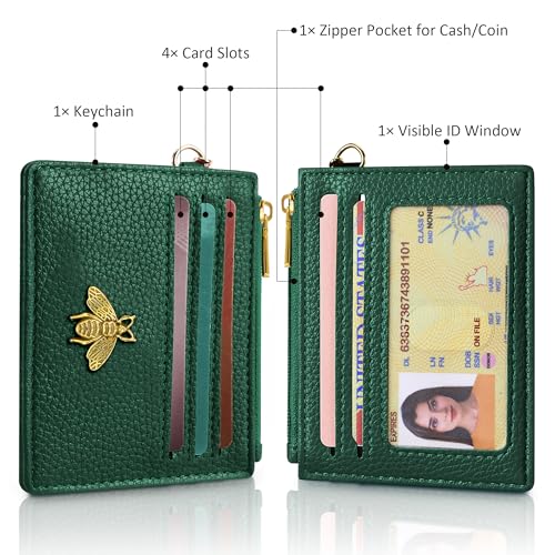 SEAVILIA Credit Card Holder Small Keychain Wallet for Women RFID Blocking - color: Litchi Green