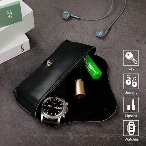 LogHog Portable Leather Glasses Case,Flexible Sunglasses Pouch Slim Case for Women Men Horizontal Eyeglass Case - color: Black