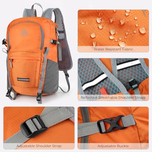 20L Small Hiking Backpack for Women Men,Lightweight Packable Travel Daypack - color: Orange