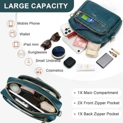 Vegan Leather Crossbody Bags for Women Anti theft Purses and Handbag - color: Turquoise Blue