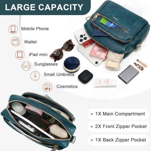 Vegan Leather Crossbody Bags for Women Anti theft Purses and Handbag - color: Turquoise Blue