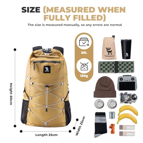 Lightweight Hiking Backpack 20L, Waterproof Foldable Packable Backpack for Travel Camping Daypack for Men Women - color: Khaki