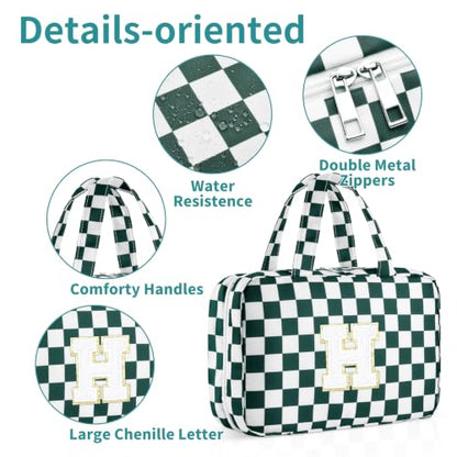 Personalized Travel Hanging Toiletry Makeup Bag Green Checkerboard H - color: Green Checkerboard, size: H