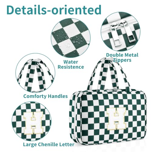 Personalized Travel Hanging Toiletry Makeup Bag Green Checkerboard H - color: Green Checkerboard, size: H