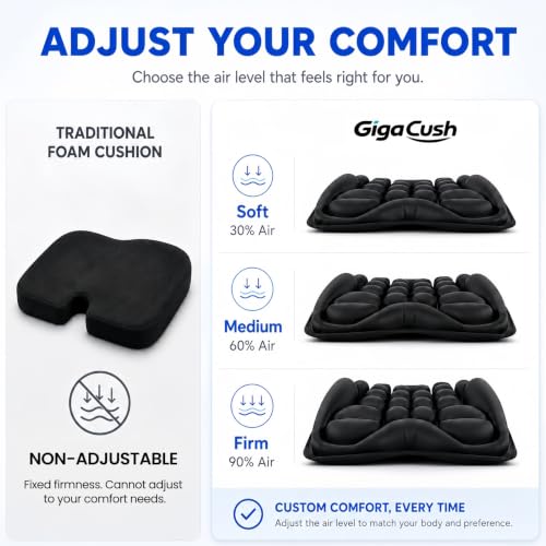 Airplane Seat Cushion for Long Flights, Inflatable Travel Seat Cushion with Built-in Pump, Adjustable Air Cell Support, Lightweight Portable Seat Pad for Stadiums and Concerts, Black