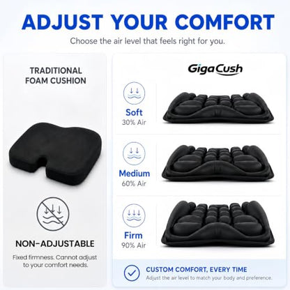 Airplane Seat Cushion for Long Flights, Inflatable Travel Seat Cushion with Built-in Pump, Adjustable Air Cell Support, Lightweight Portable Seat Pad for Stadiums and Concerts, Black