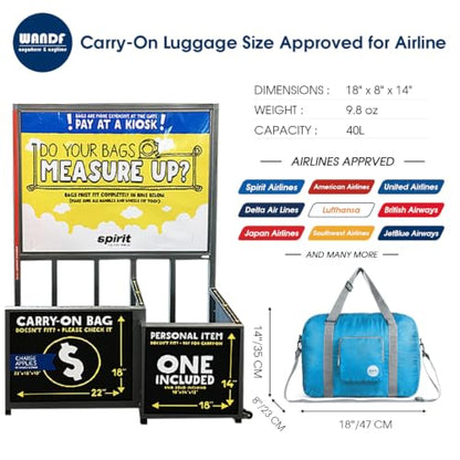WANDF Foldable Personal Item Travel Bag, Carry on Duffle Bag - color: Blue 40L