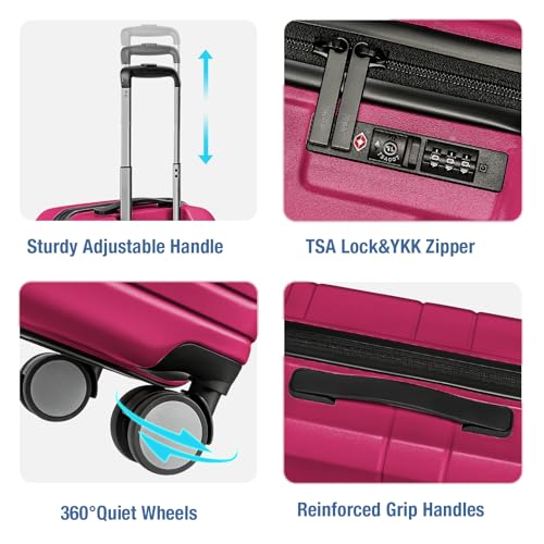 Carry On Luggage 22x14x9 Airline Approved,Hardside Suitcase,20 Inch,Magenta - color: Magenta