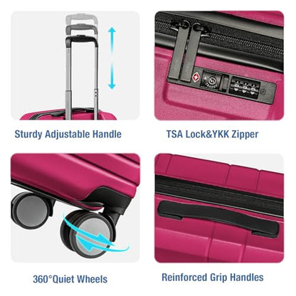 Carry On Luggage 22x14x9 Airline Approved,Hardside Suitcase,20 Inch,Magenta - color: Magenta