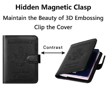 Passport Holder Cover Wallet RFID Blocking, Travel Essentials - color: Black