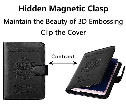 Passport Holder Cover Wallet RFID Blocking, Travel Essentials - color: Black