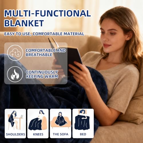 2-in-1 Travel Pillow/Blanket,Airplane Neck Pillow,Lightweight Throw Blanket - color: Blue