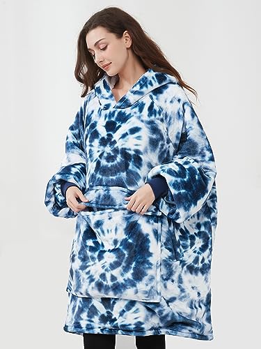 KFUBUO Wearable Blanket Hoodie for Adults With Pocket Navy Tie Dye - color: Navy Tie Dye, size: Adult