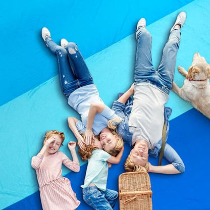 WIWIGO Beach Blanket Mat Waterproof Sandproof for 2-8 Adults Quick Drying - color: Bule-striped, size: 79" X 83"（1-4person）