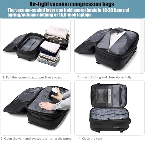Vacuum Backpack Travel with Pump 50L Expandable Vacuum Seal Backpack Travel Water Resistant with TSA Lock for Women & Men (black) - color: Black