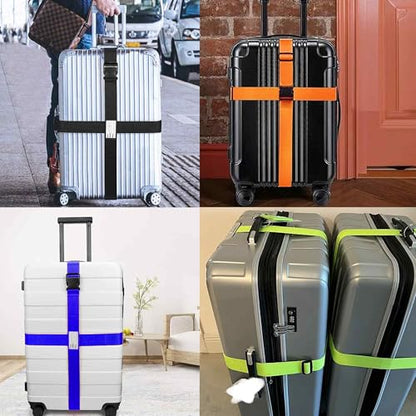 4 Pack Blue Luggage Straps, Adjustable Travel Belt for Suitcases, Secure Buckle Suitcase Accessories - color: Blue