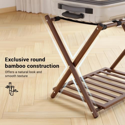 Fully Assembled Foldable Bamboo Luggage Rack for Guest Room - color: Walnut-Rounded Bamboo, size: 2 Pack