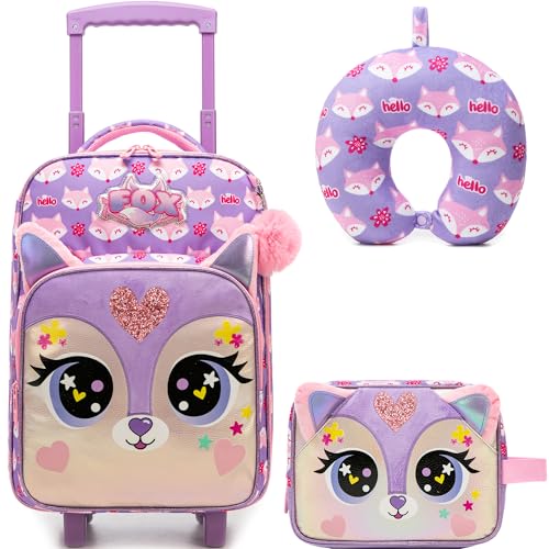 Kids Luggage with Wheels Softside 16" Kids Suitcase for Girls Luggage for Kid Airline Approved & Multi-function Carry Bag 3pcs Set - color: Zihuli