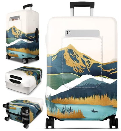 Slohif Luggage Cover for Suitcase Tsa Approved Protector - Luggage Sleeve Large Suit Case Cover Travel Stretch Baggage Case Protective Washable Fit 24-27 Inch Mountain M - size: Medium (24-27 inches), style: Mountain