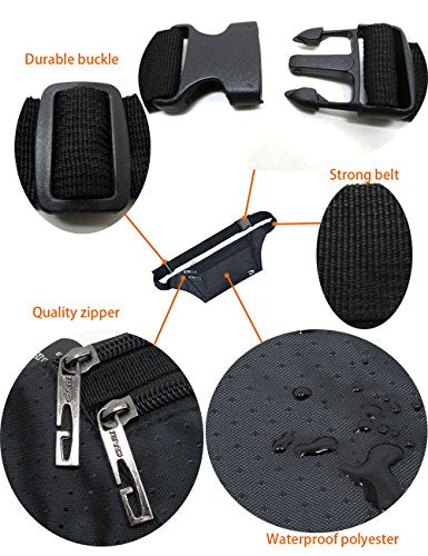Outdoor Sports Running & Jogging & Travel Waterproof Utralthin Waist Pack/Bag Runner Belt, Black - color: Black