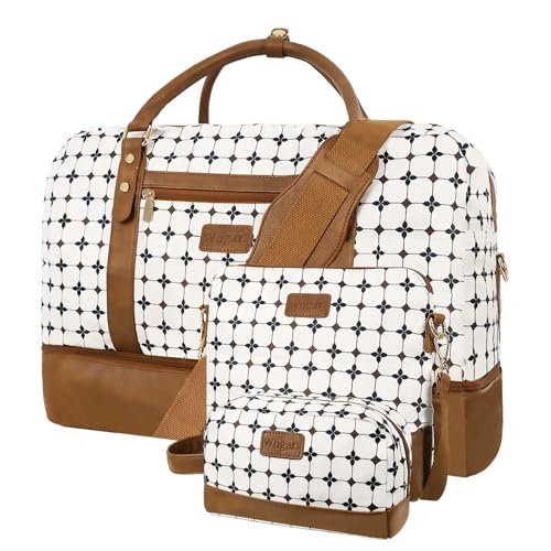 3PCS Weekender Bags for Women Large Overnight Bag, Brown Argyle - color: Brown Argyle