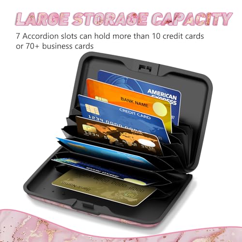 ToLuLu Credit Card Holder, Pink Marble Mini RFID Small Aluminum Card Wallet - color: Pink Marble