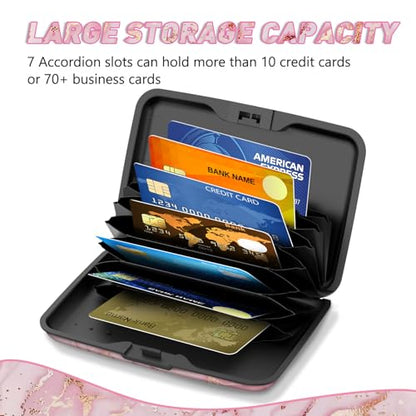 ToLuLu Credit Card Holder, Pink Marble Mini RFID Small Aluminum Card Wallet - color: Pink Marble