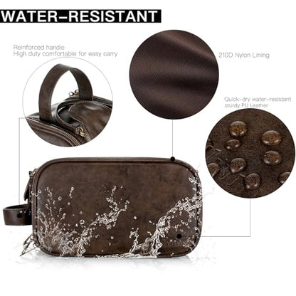 Elviros Toiletry Bag for Men PU Leather Dopp Kit (Medium, Chocolate) - color: Dark Coffee, size: Medium (Pack of 1)