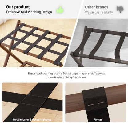 Fully Assembled Foldable Bamboo Luggage Rack for Guest Room - color: Walnut-Rounded Bamboo, size: 1 Pack