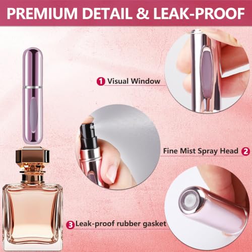 opasyo Refillable Perfume Atomizer, Leak-Proof, 5ml 5 Pack - color: Silver, Pink, Blue, Black, Gold
