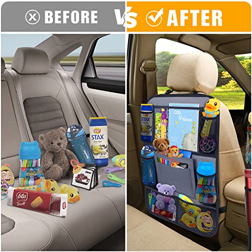 Backseat Car Organizer w/ 10 Storage Pockets 11" Tablet Holder, 2 PCS Gray - color: Gray