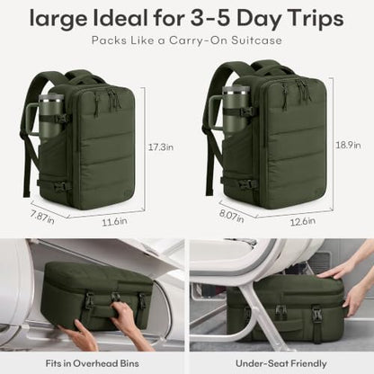 mibasies Travel Backpack for Women 28L，Carry Nn Bag Flight Approved - color: Deep Green, size: Large
