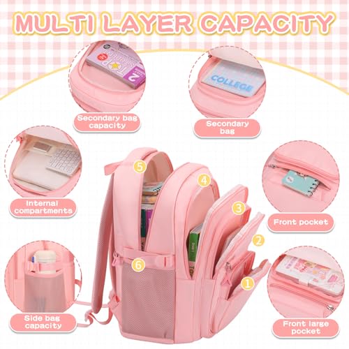 PRAGARI Cute Backpack for School Girls Aesthetic Backpack College Bookbag - color: Pink