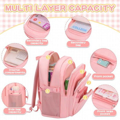PRAGARI Cute Backpack for School Girls Aesthetic Backpack College Bookbag - color: Pink