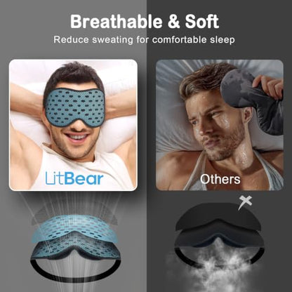 LitBear Breathable Sleep Mask, 3D Eye Mask Sleep for Side Sleeper Women Men - color: Ice Blue