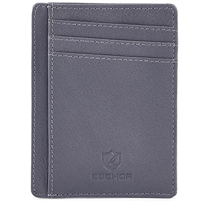 Cochoa Front Pocket Wallet for Men Women Slim Minimalist Real Leather RFID Blocking Credit Card Holder - color: GREY NAPPA