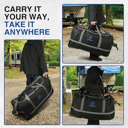 REDCAMP 85L/120L/140L Foldable Duffle Bag with Wheels, Large Travel Duffel Bag - color: 140L Black with Blue Elastic Straps